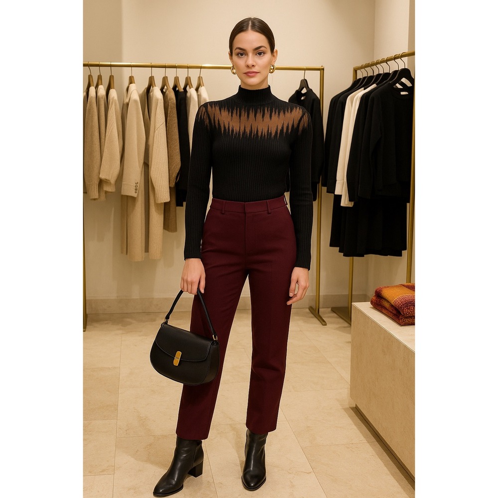 Commense Mock Neck Sheer Panel Knit Top Black size XS